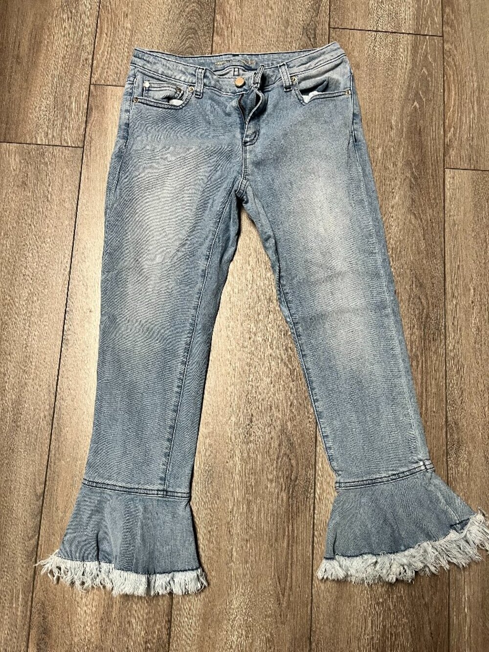 MICHAEL Michael Kors Light Blue Flare Jeans with Frayed Hem